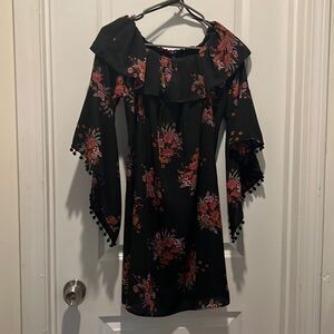 Design Lab Black and Red Floral Mini Dress with wide Sleeves size medium
